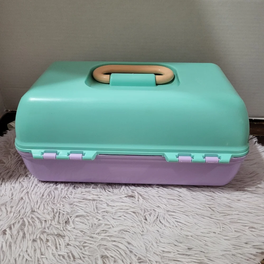 Vintage 90’s Caboodles of California Teal & Purple Makeup Box Case